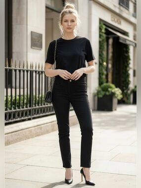 ESCADA DESIGNER BLACK DENIM STRETCH SLIM STRAIGHT LEG ANKLE PANT JEANS SZ 38 / 8